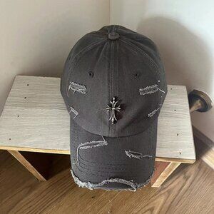 Chrome Hearts Dark Gray Fashionable Silver Cross Logo Baseball Cap